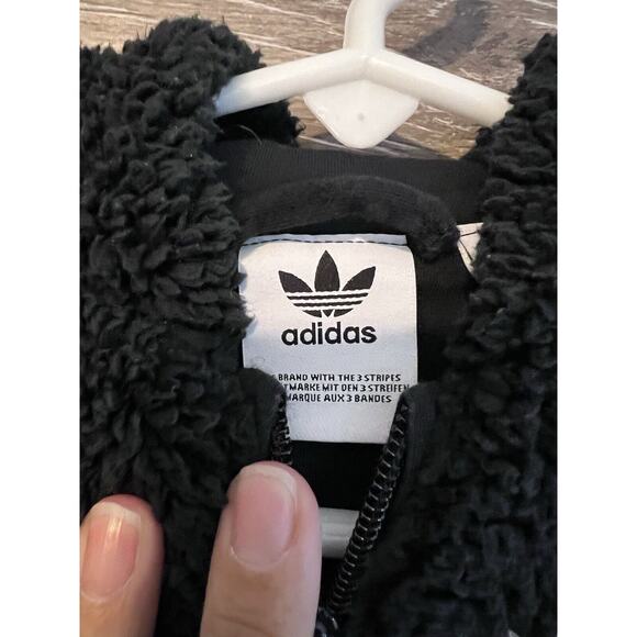 Adidas Baby Black Sherpa Jacket 9-12 Months Hoodie Zipper - Picture 3 of 6